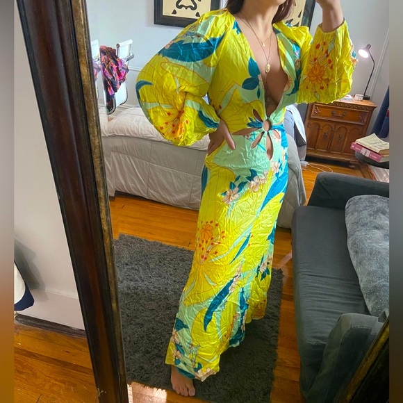 FARM Rio - Yellow long sleeve maxi dress - size S - Picture 1 of 6